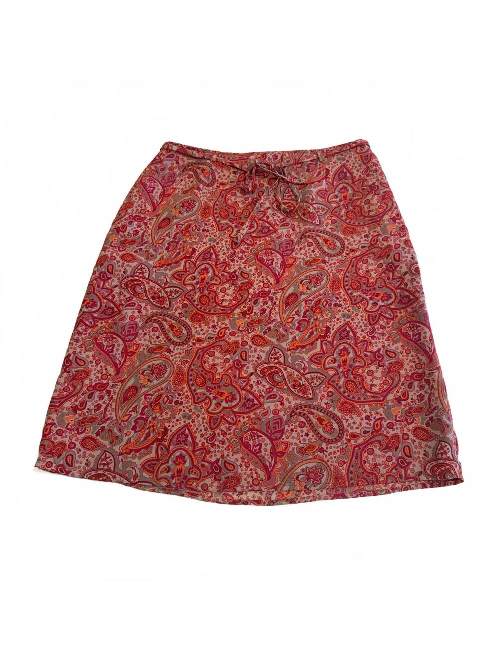 Vtg Apostrophe Women's Size 8 Red and Orange Paisley Tie Detail Coquette Skirt